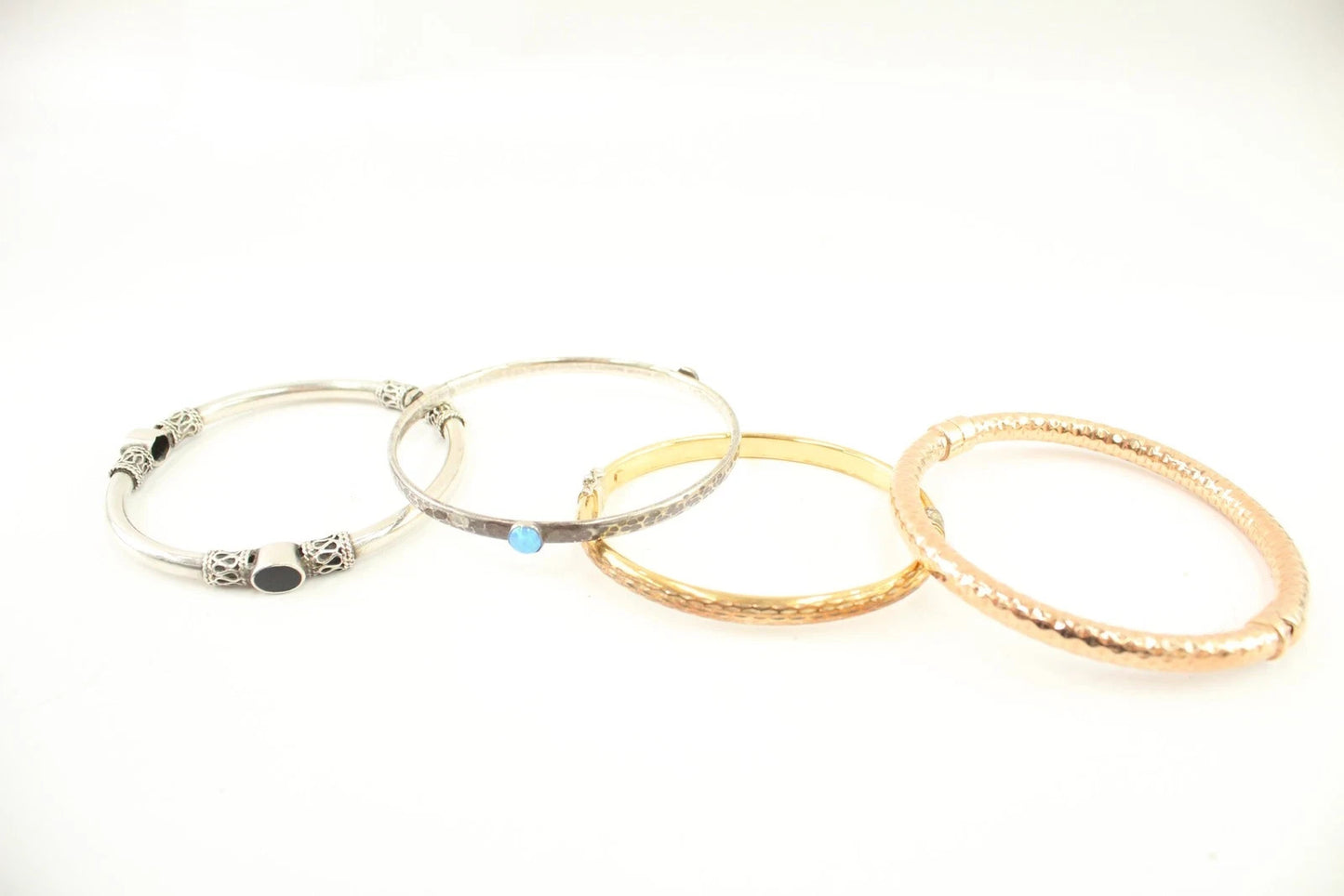 Sterling Silver Bangles Gemstone Hammered Mixed Tone x 4 (63g)