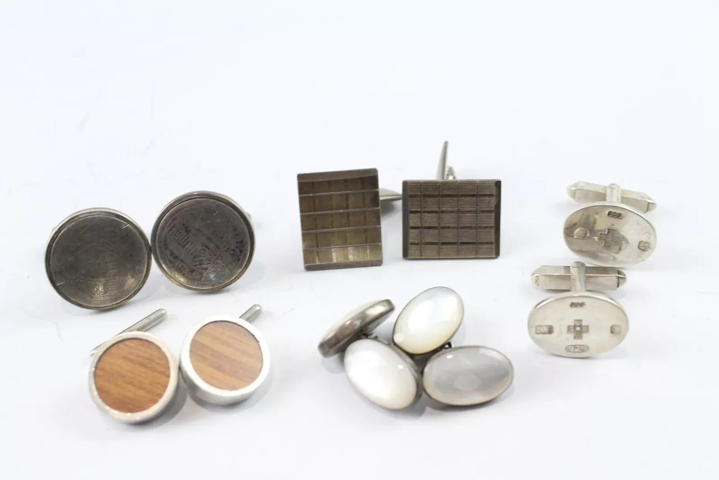 Sterling Silver Cufflinks Stone Set Millennium Mid Century x 5 (63g)