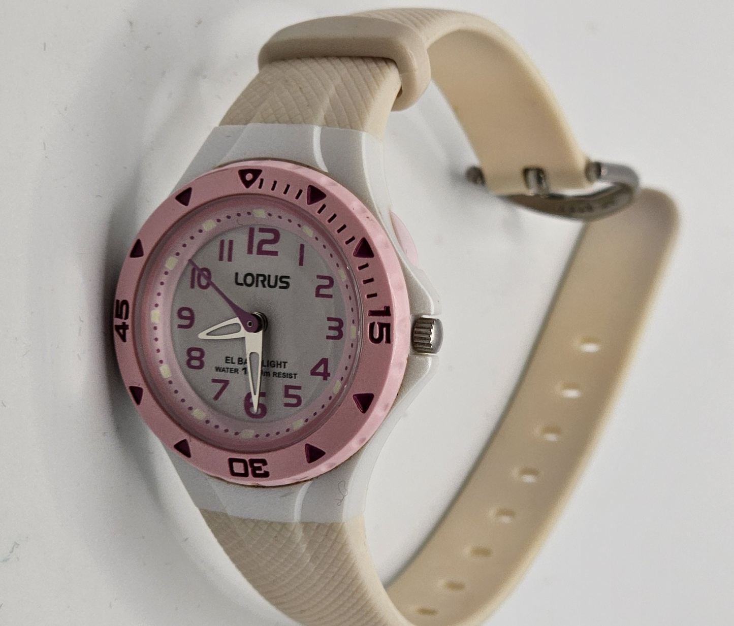 Lorus Pink & White Quartz Watch – EL Light – Model 2011-X117– Untested - sols as