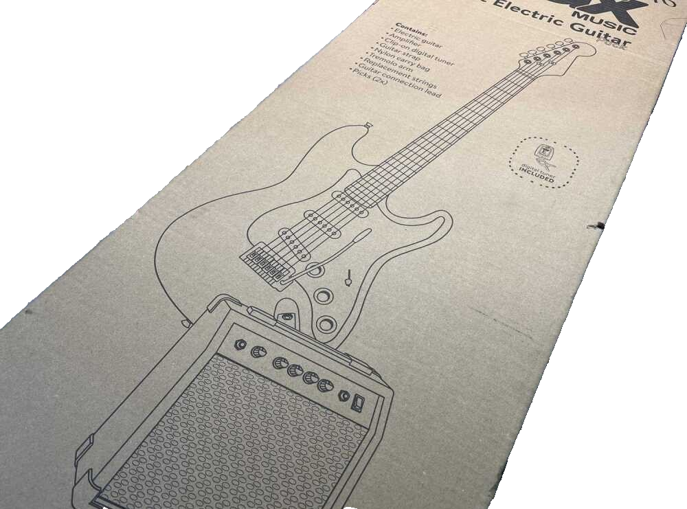 Max Music GigKit White Electric Guitar Pack with Amp Tuner Bag Accessories Kit