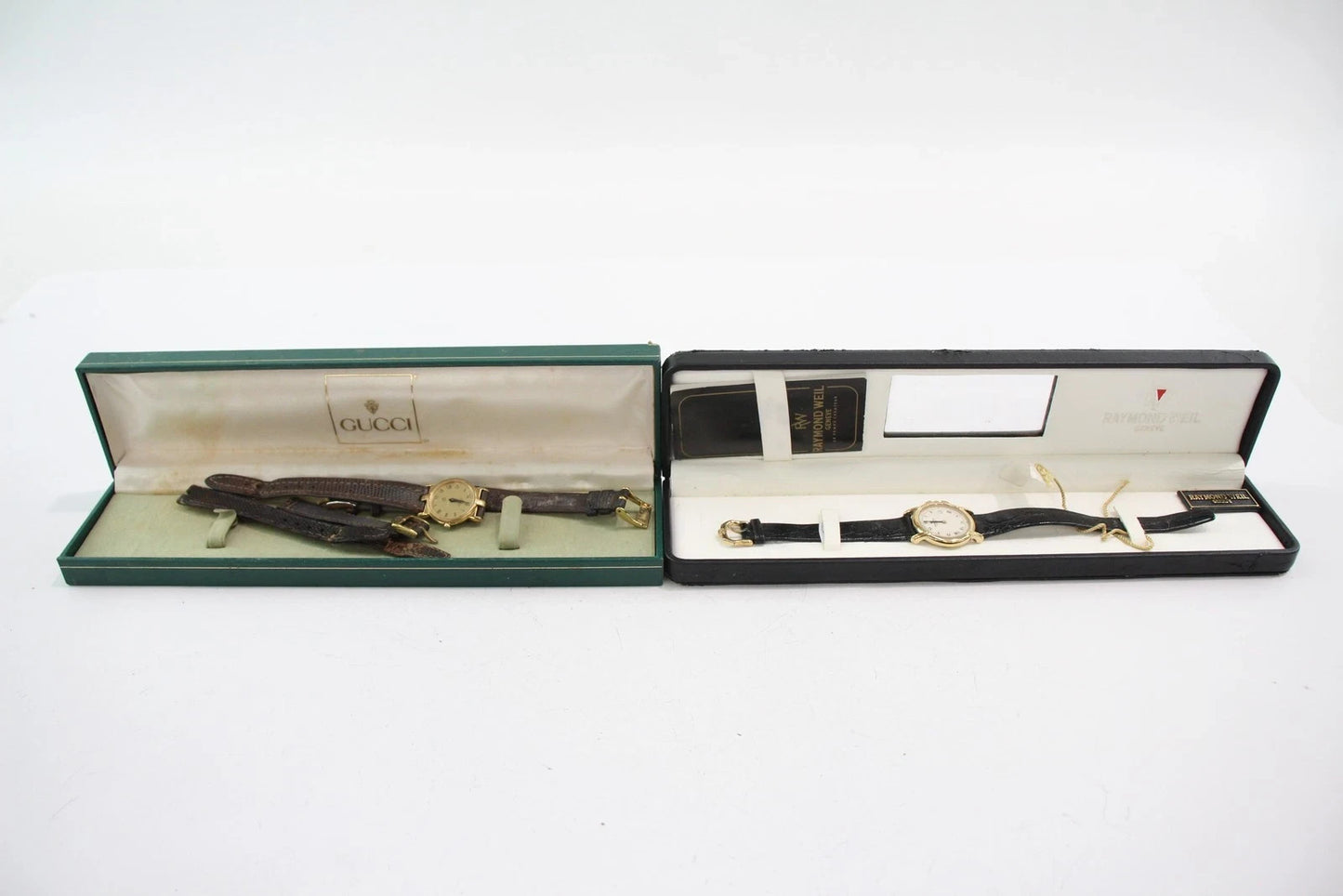 Ladies Gold Tone Watch With Box Raymond-Weil Gucci Quartz SPARES & REPAIRS x 2