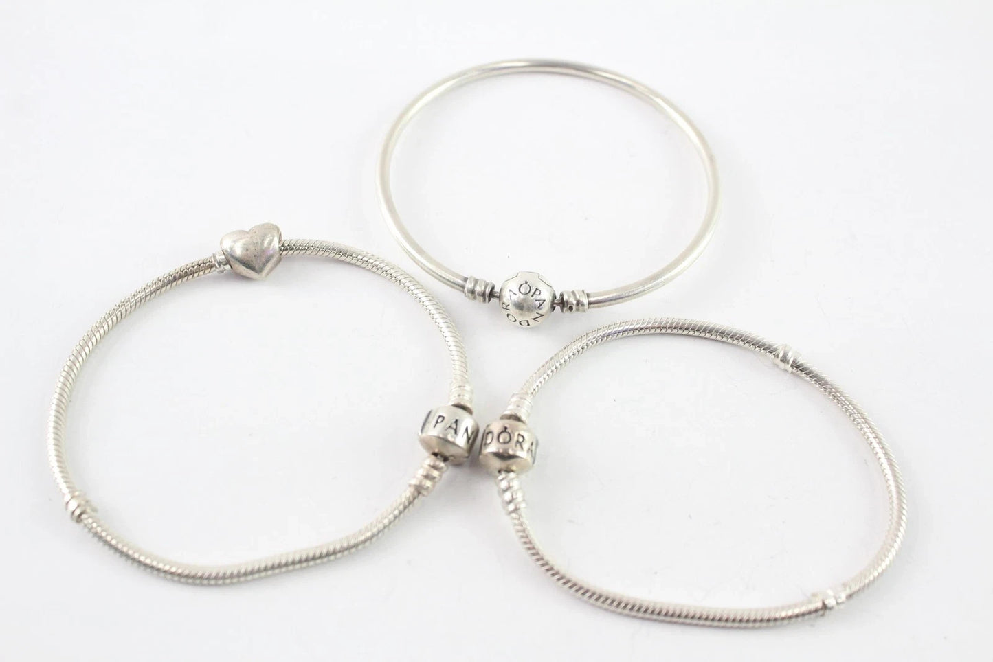 Pandora Sterling Silver Bracelets Bangle Ball Clasp Charm Snake Link x 3 (42g)