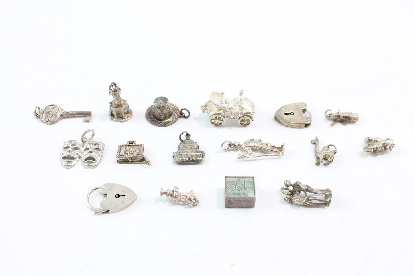 50g Mixed Grade Silver Charms Emergency Money Heart Gate Padlock