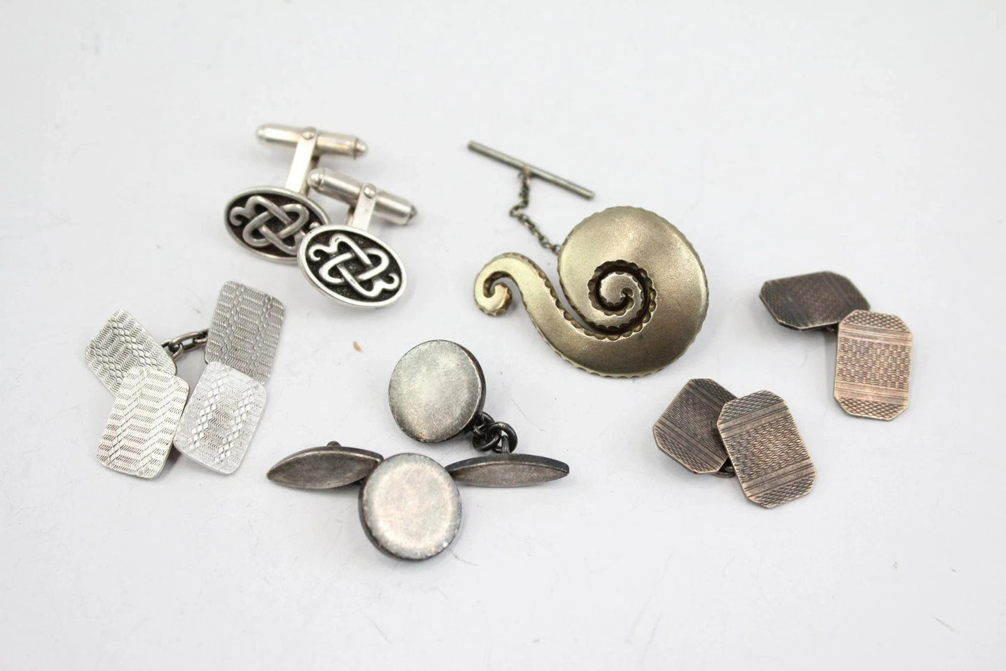 Sterling Silver Gents Accessories Gold on Silver Celtic Cufflinks x 5 (42g)