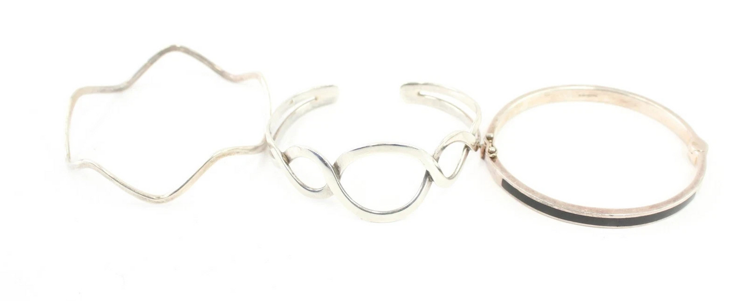 Sterling Silver Bangles Torque Modernist Inlay Cross Over x 3 (50g)