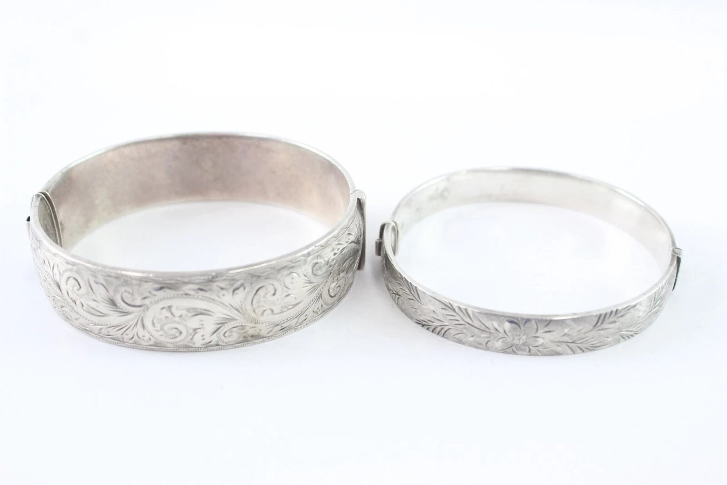 VINTAGE Sterling Silver Bangles Mid Century Foliate Statement x 2 (62g)