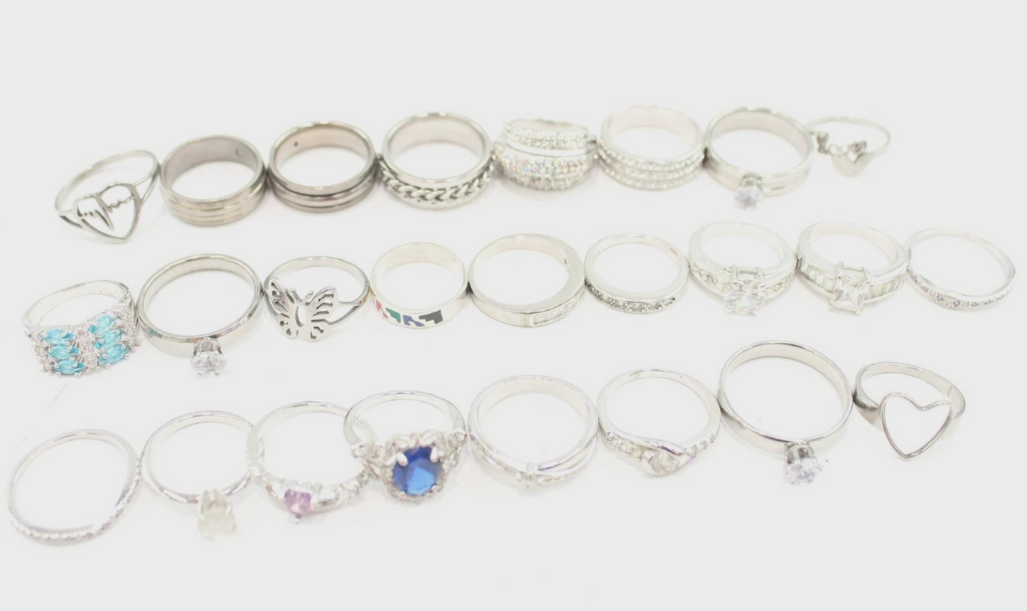 Silver Tone Rings Cluster Stone Set Gents Enamel x 25