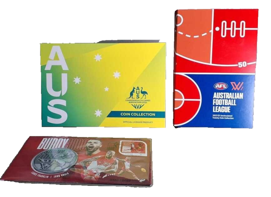 3x Australian Coin Collector Sets 2023 AFL Lance Franklin 1000 Goals 2022 CG
