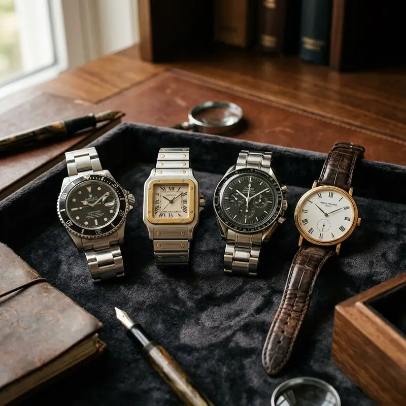 Collection of pre-owned and secondhand watches for sale, including quartz and sterling silver styles