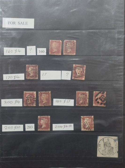 Great Britain Queen Victoria One Penny Red Postage Stamps Collection