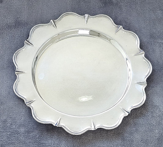 Vintage EPNS Silver Plated Scalloped Rim Round Gallery Serving Tray Platter 30cm