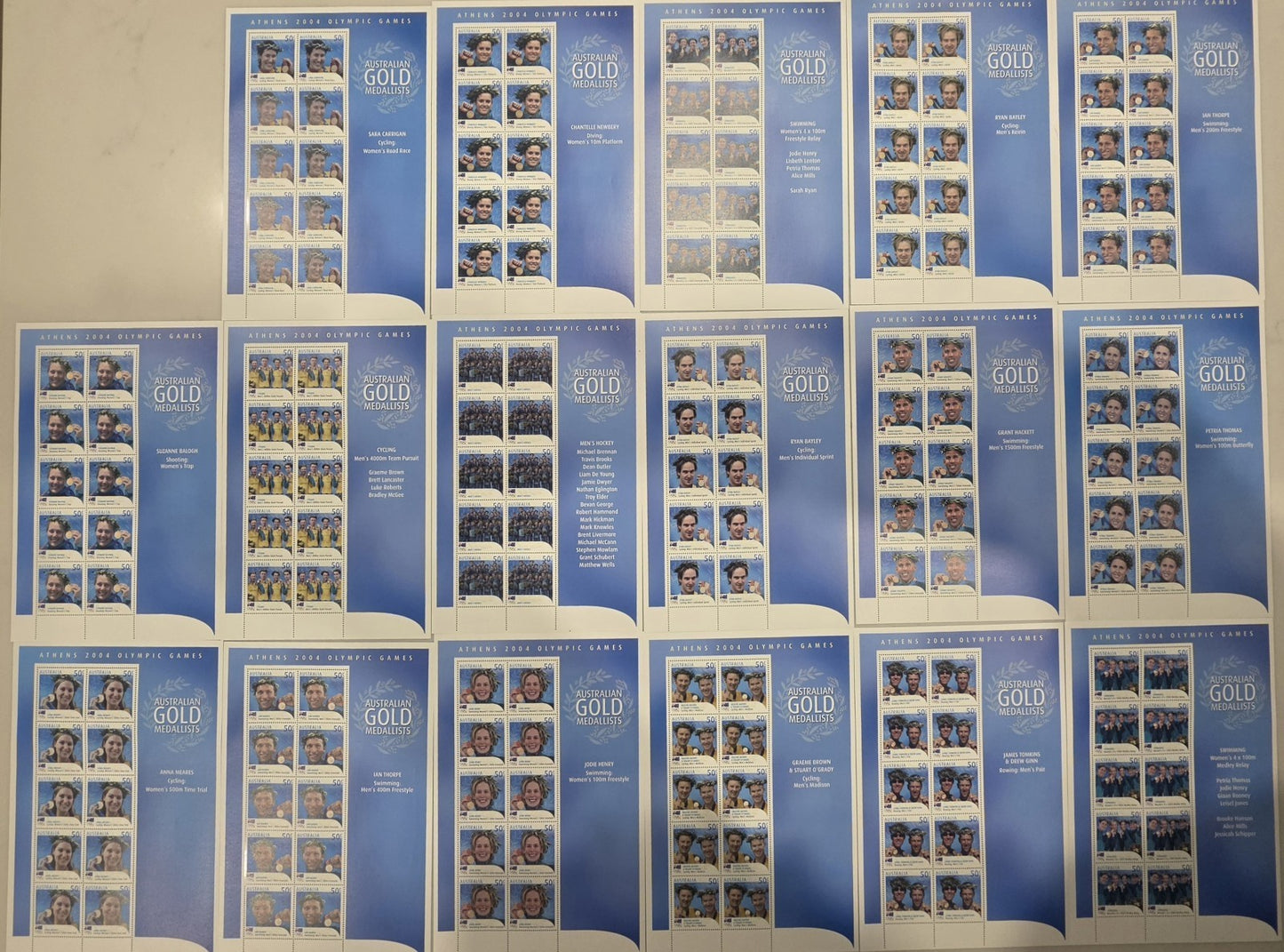Sydney 2004 Australia Gold Medallist Olympic 17xStamp Sheets Collection