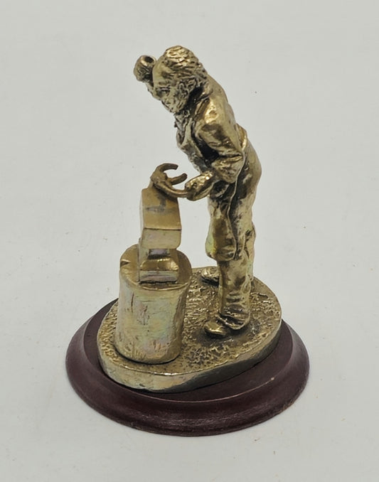 English Miniatures Blacksmith Silver Plated Figurine Sculpture on Wood Base