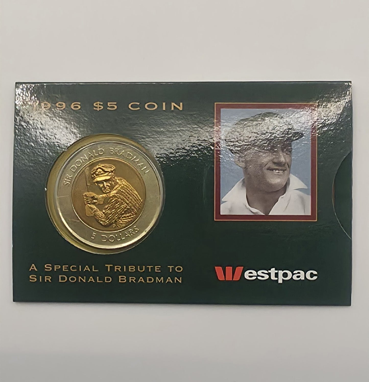 1996 Australia $5 Coin Sir Donald Bradman Special Tribute Westpac Carded RAM