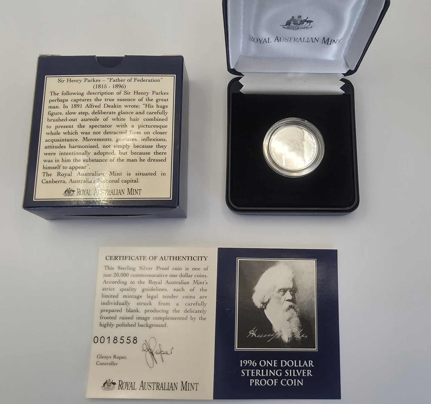 1996 Australia $1 Sir Henry Parkes Silver Proof Coin Royal Australian Mint RAM