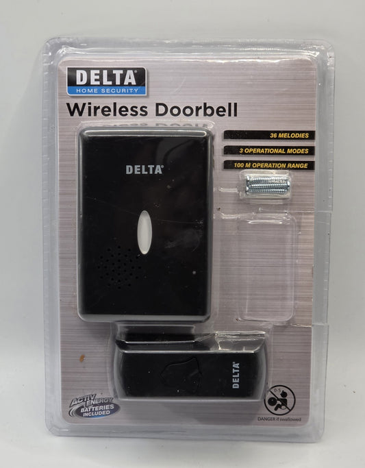 DELTA Home Security Wireless Doorbell 100m Range 36 Melodies IP44 Black 60388