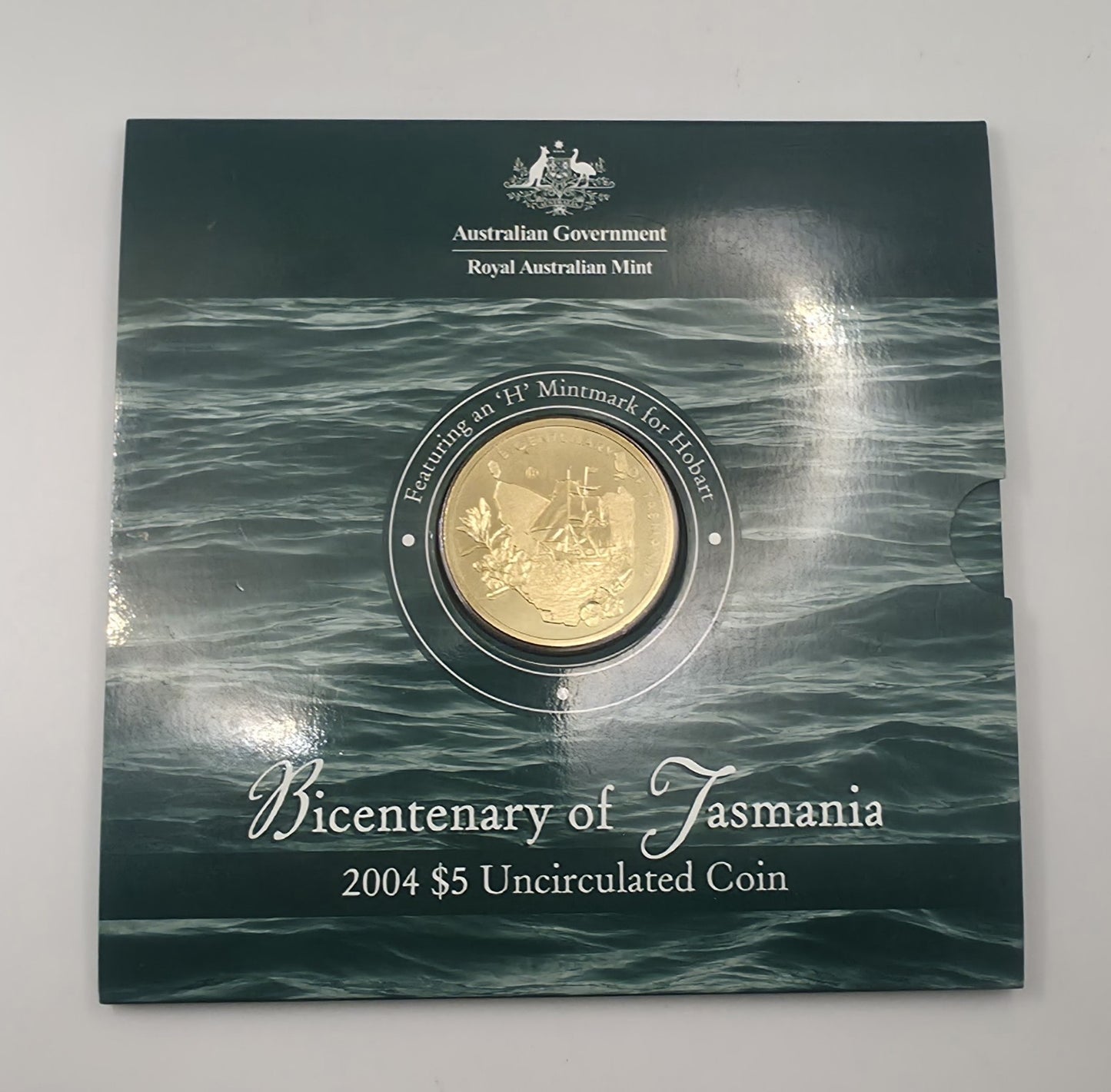 Australia 2004 Bicentenary of Tasmania 'H' Mintmark $5 Uncirculated Coin RAM Pac