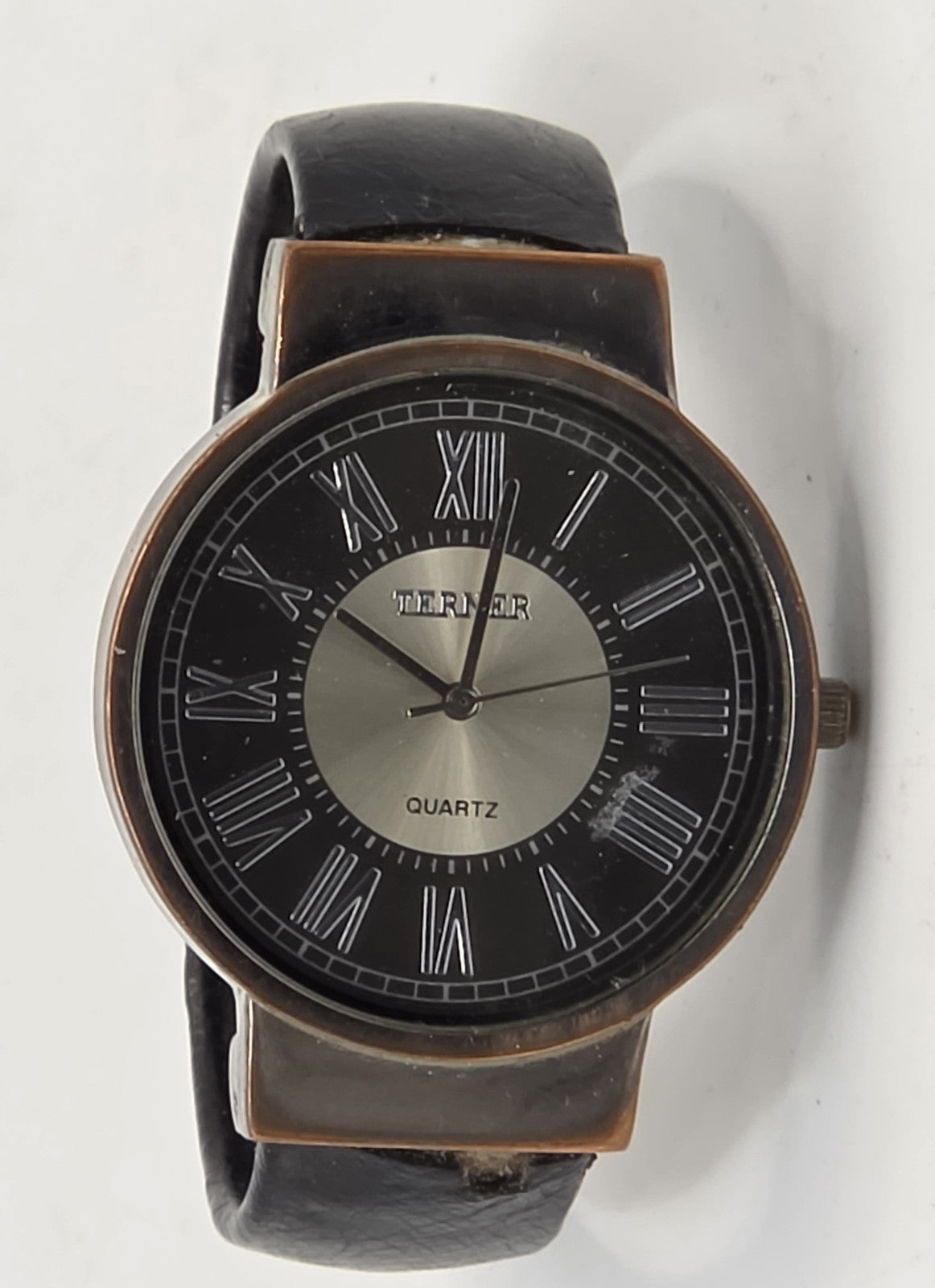 Terner Quartz Men's Watch - Roman Numeral Black/Silver Dial - Black Leather Str