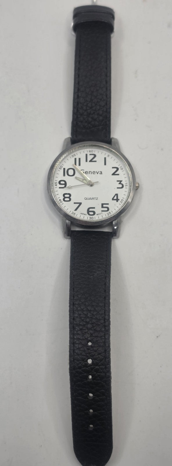 Geneva Quartz Men's Watch with Easy Read Dial and Black Pebbled Faux Leather Str