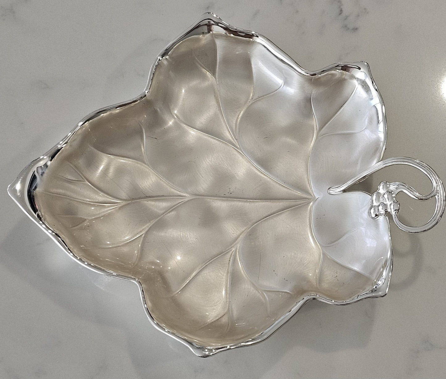 WMF Germany Silver Plated Leaf Dish Tarnish Resistant Grape Handle Serving Tray