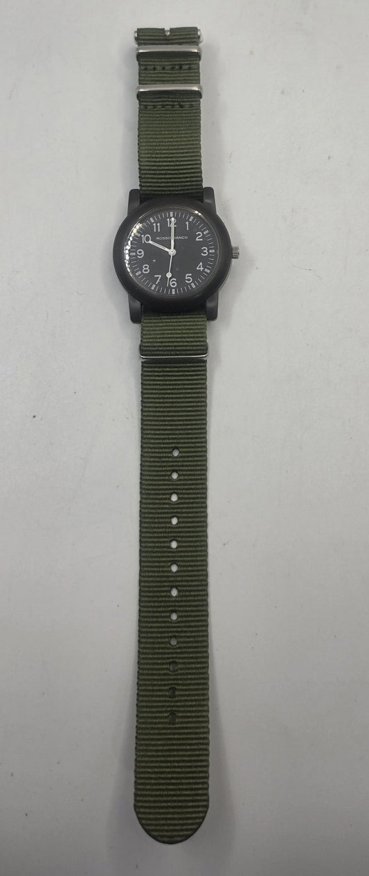 Rosso Bianco Men's Military Style Quartz Watch - Black Dial - Green Nylon Strap