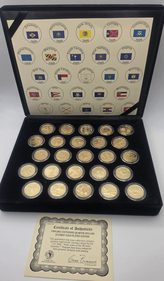 US Statehood Quarters 1999-2003 24K Gold Plated 25 Coin Set Boxed