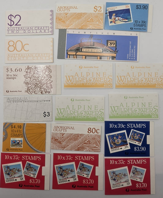 Vintage Australia Post Stamp Booklets Lot - Alpine Wildflowers, Aboriginal Craft