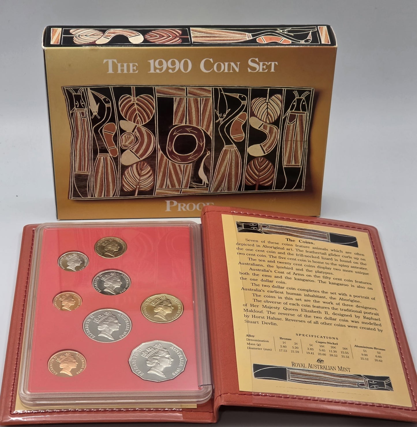1990 Royal Australian Mint Proof Coin Set Aboriginal Art Box CoA