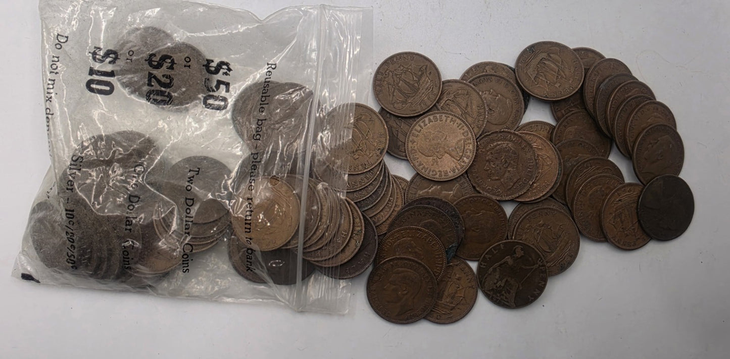 Vintage British Pre-Decimal Half Penny Coins Bulk Lot of 550gr 95+ - QEII & Geo