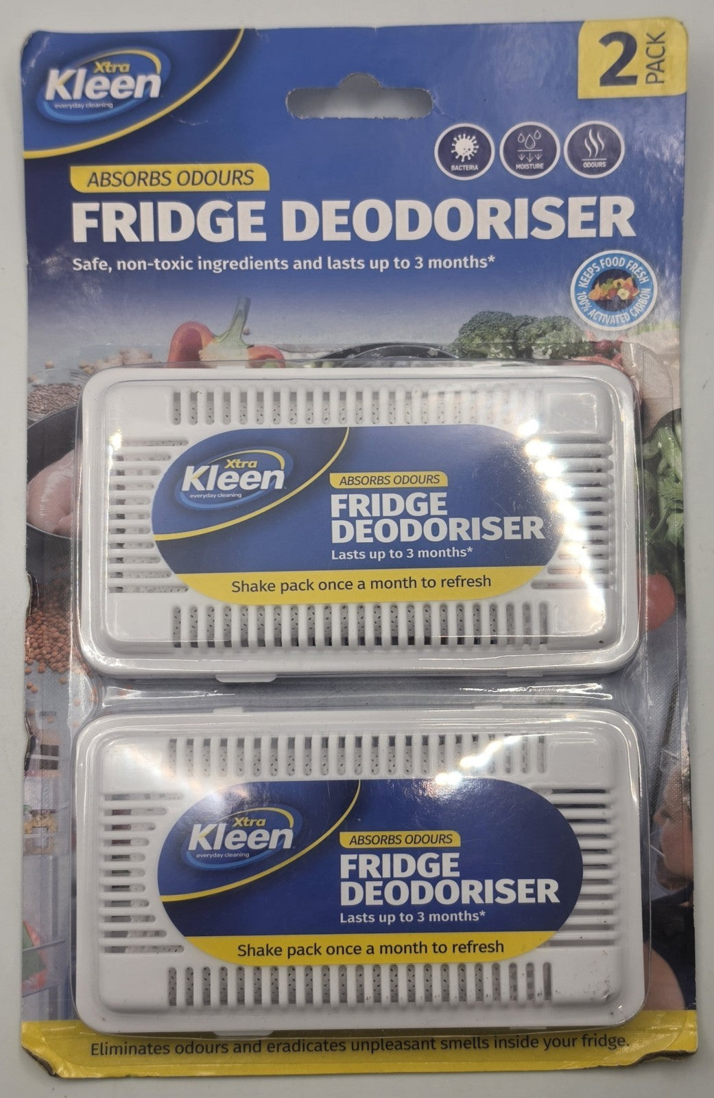 Xtra Kleen Fridge Deodoriser Absorbs Odours 2 Pack Activated Carbon Non-Toxic