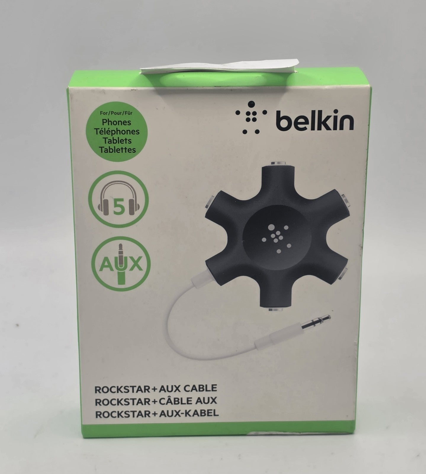 Belkin RockStar 5-Way Audio Headphone Splitter Hub 3.5mm Aux Cable Black