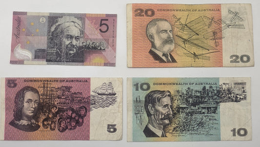 Australian Paper & Polymer Banknote Bundle Vintage $20 $10 $5 Notes Collectible