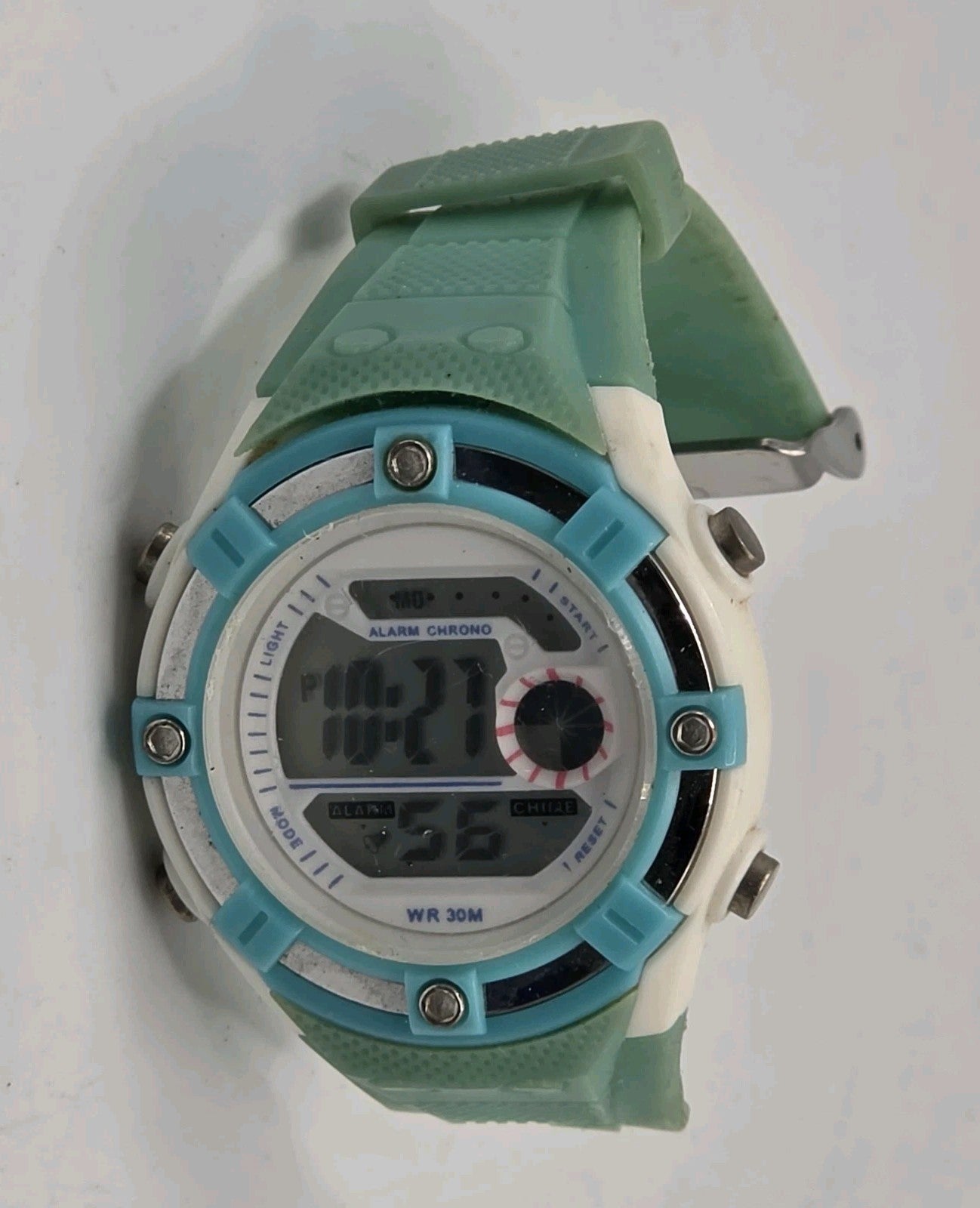 W.R.C. Men's Digital Sports Watch - Teal & White Silicone Strap - 3ATM Water Res