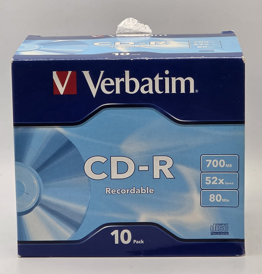 Verbatim CD-R 700MB 80Min 52x Speed Recordable Blank Discs - 10 Pack Box