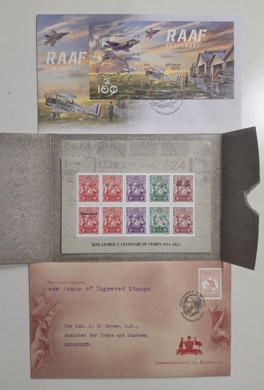 Australia Post Stamp Packs Lot RAAF Centenary King George V Engraved Souvenir