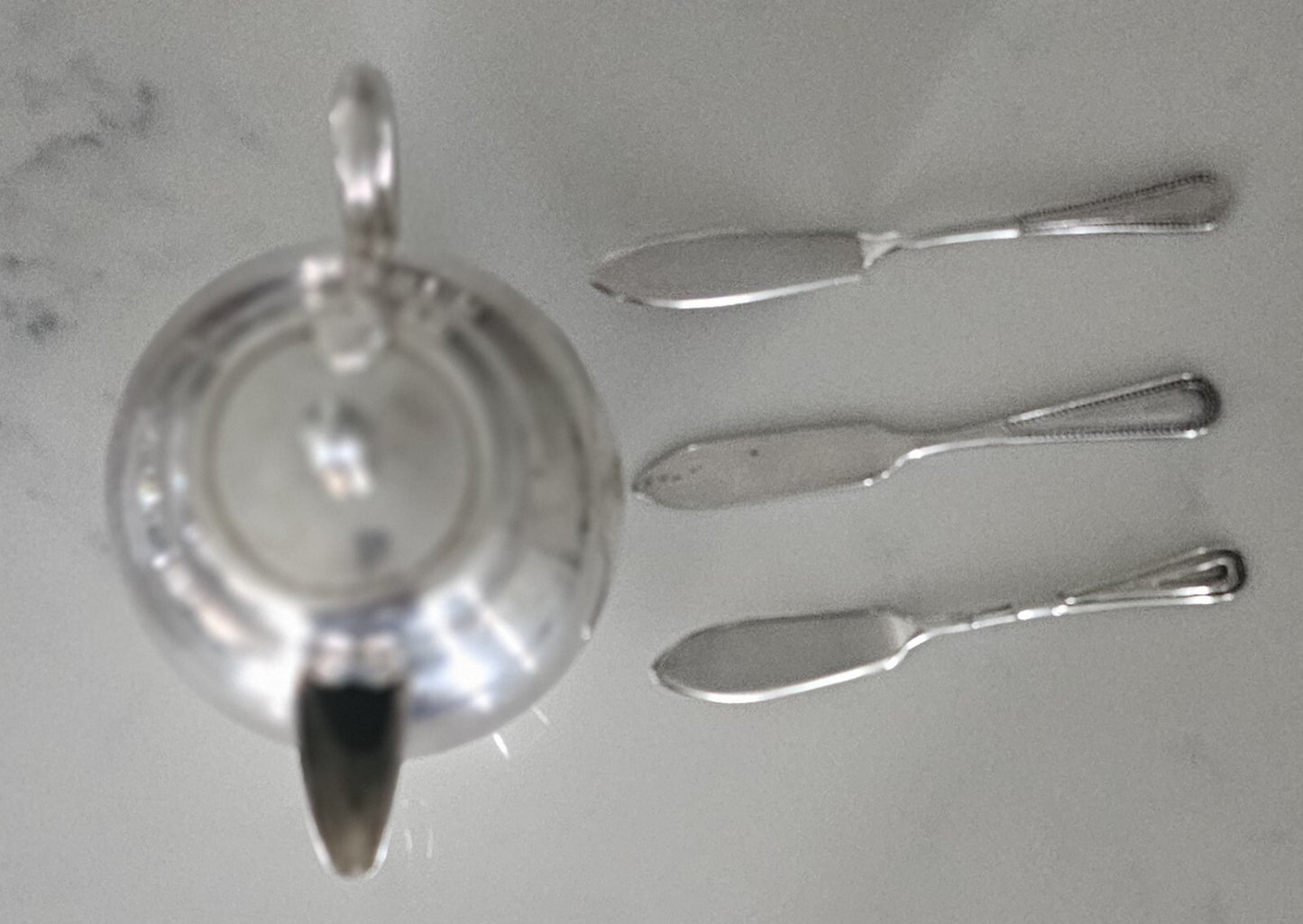 Antique Small Silver Plate Teapot Plus 3*Butter Knives