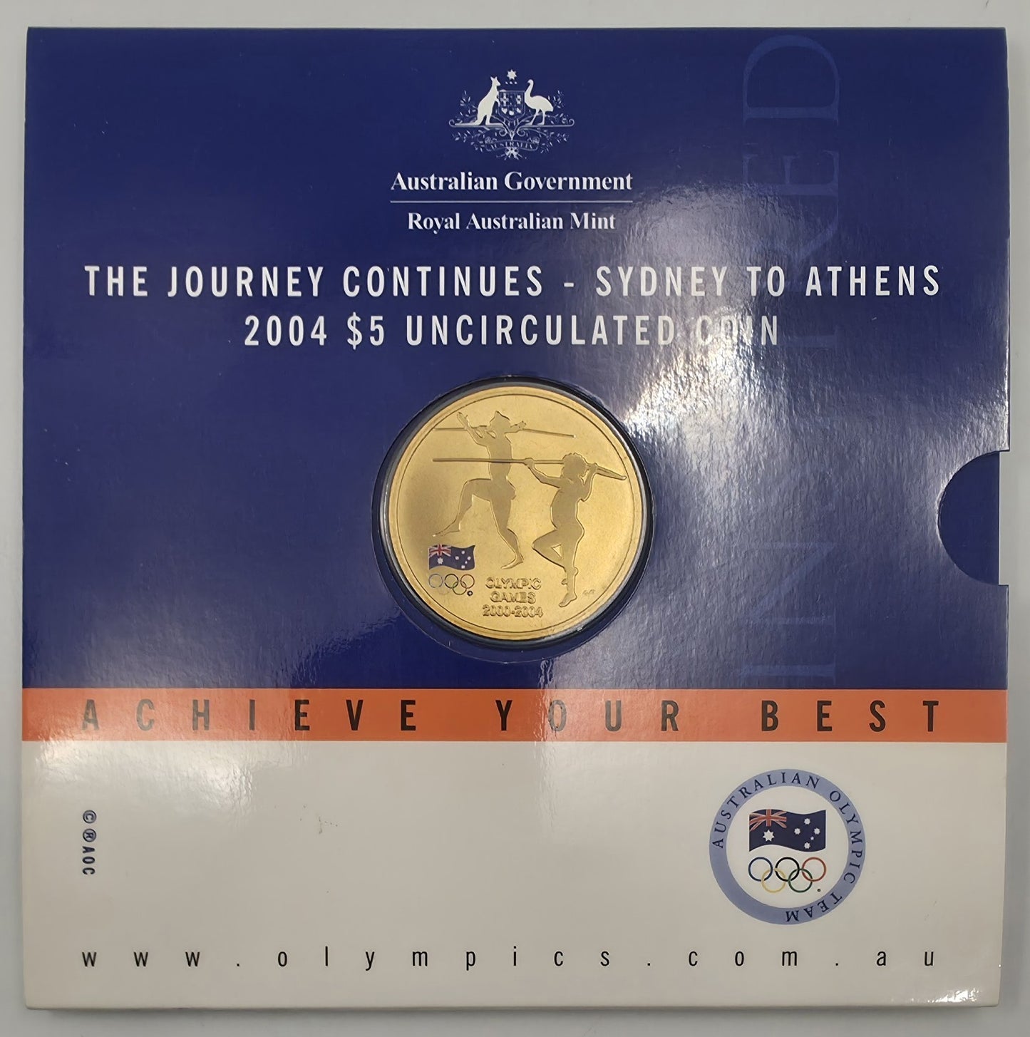 Australia 2004 The Journey Continues - Sydney to Athens $5 Uncirculated Coin RAM