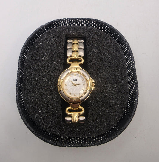 Vintage JAG Ladies Two-Tone Gold & Silver Watch - Roman Numerals, Patterned Dial
