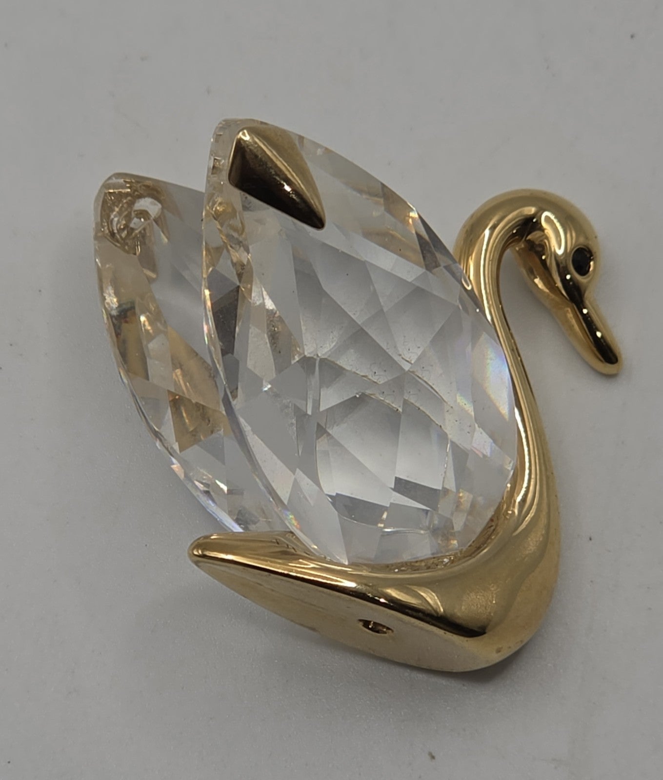 Swarovski Crystal Swan Figurine Gold Metal Neck Faceted Glass Collectible