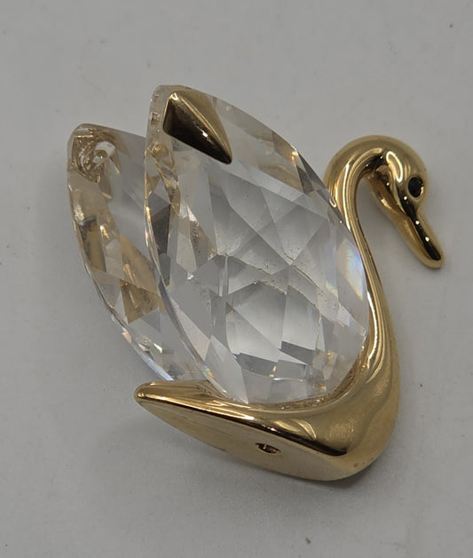 Swarovski Crystal Swan Figurine Gold Metal Neck Faceted Glass Collectible