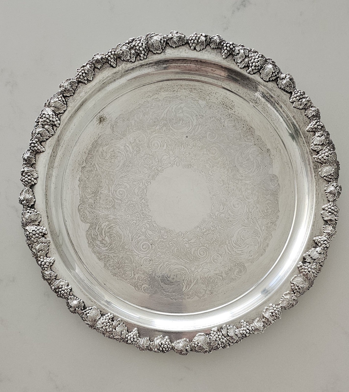 Vintage Ranleigh Reproduction Plate Silver Plated Tray Grape Vine Border 36cm