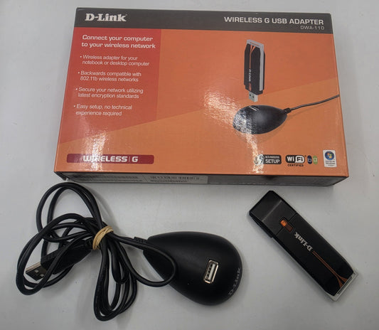 D-Link DWA-110 Wireless G USB Adapter Network Wi-Fi Dongle Extension Cradle Boxe