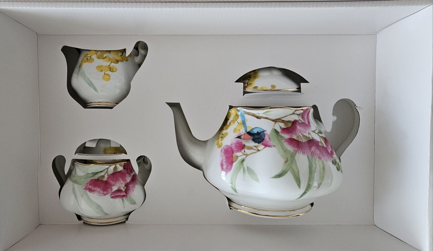 Royal Albert Miranda Kerr Australia 3-Piecs Tea Set Teapot-Sugar-Creamer-RRP$699