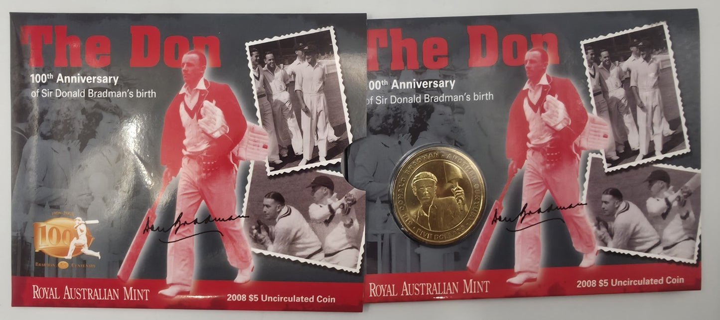 Australia 2008 Sir Donald Bradman 100th Anniversary 'The Don' $5 Uncirculated Co