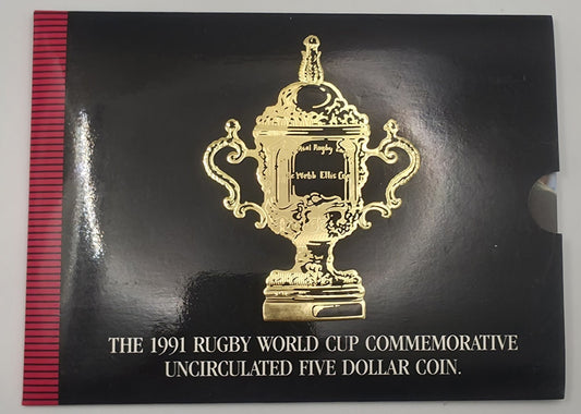 New Zealand 1991 Rugby World Cup Commemorative Uncirculated $5 Five Dollar Coin