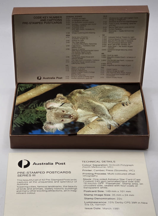 Vintage 1981 Australia Post Pre-Stamped Postcards Series III Full Box Set