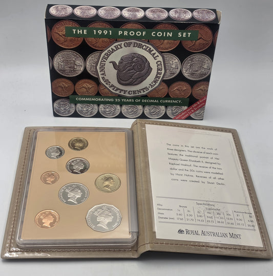 1991 Royal Australian Mint Proof Coin Set 25th Anniv Decimal Currency Box CoA