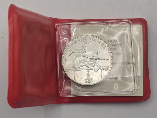 1980 Western Samoa $10 Ten Tala Olympic Games 500 Fine Silver Coin Red Case Rece