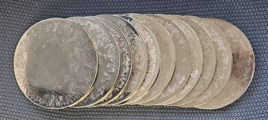 Set of 11 Vintage Silver Plated Coasters or Small Plates, Engraved Floral 20cm