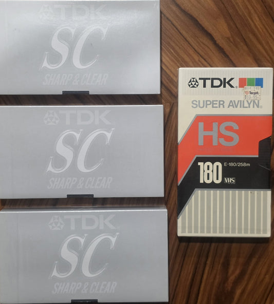 Vintage TDK Blank VHS Tapes Lot of 4 Super Avilyn HS 180 SC Sharp & Clear New